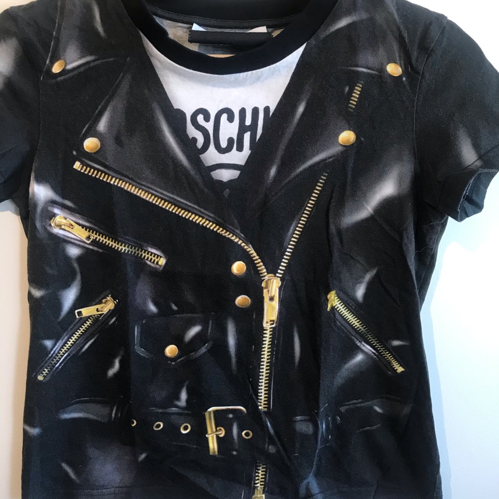 Moschino leather jacket graphic tee shirt